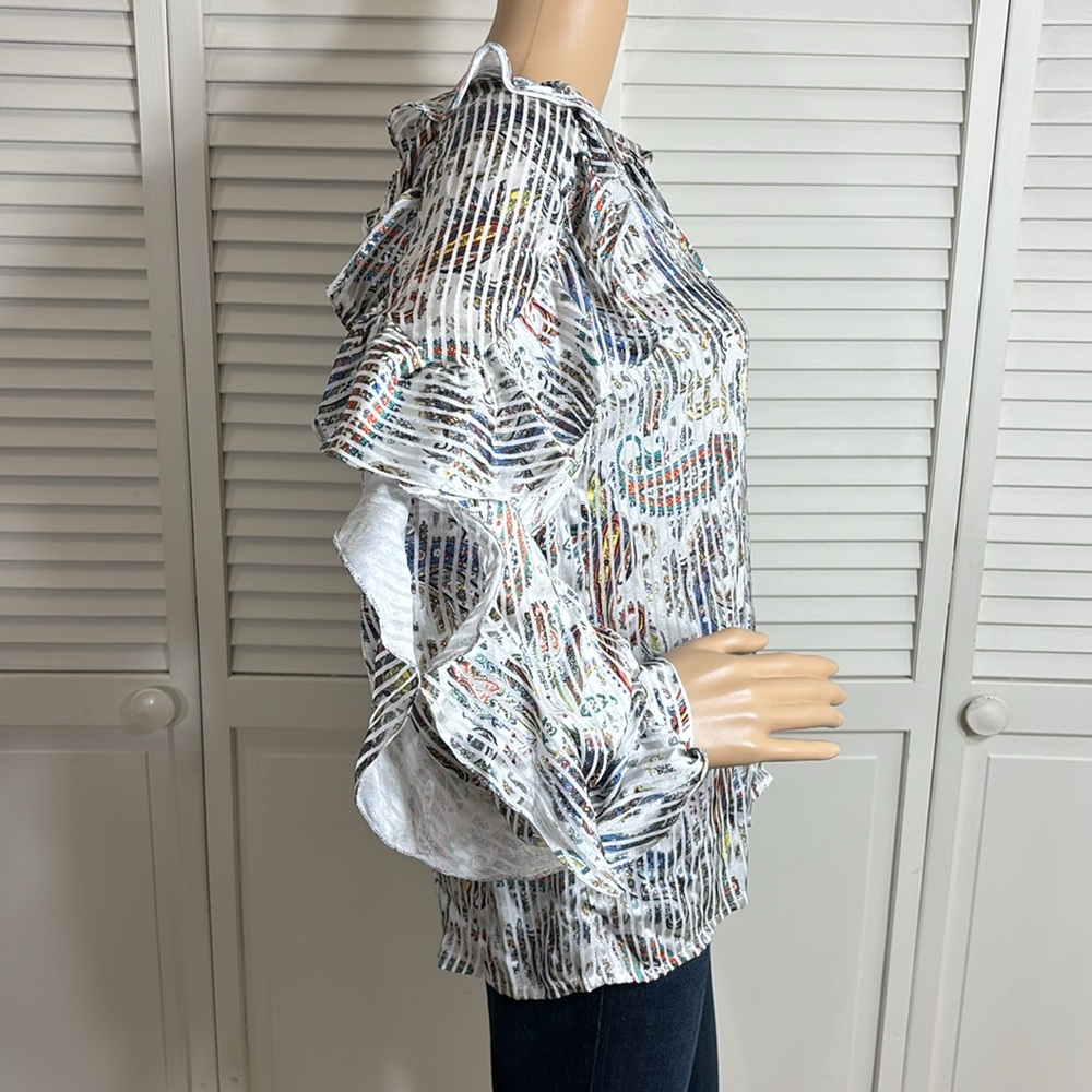 MAJE Boho Ruffled Loodie Striped Paisley Blouse Large - Picture 6 of 14